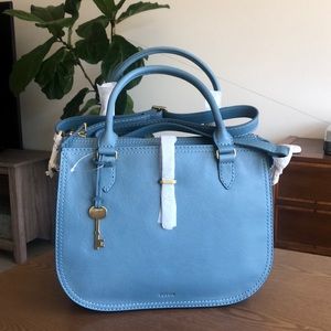 Fossil Ryder large satchel in faded indigo new